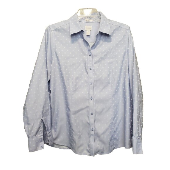 Chico's No-Iron Cotton Jacquard Polka Dot Long Sleeve Button-Up Shirt Size 1 MED - Picture 1 of 4